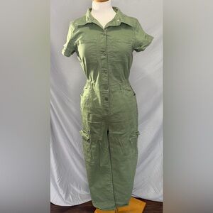 Celebrity Pink Green Button-Up Jumpsuit